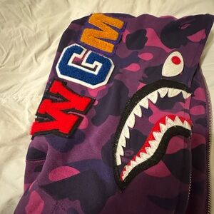 Purple Shark Hoodie with Bold Patches
